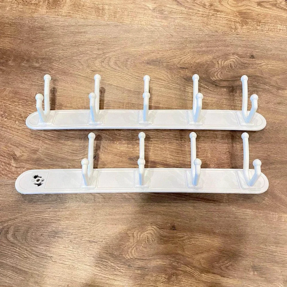 Pair Of Two (2) 18” Long White Wall Hooks Hangers Adjustable One 4 Hooks & One 5